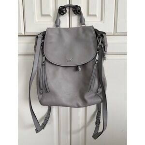 Michael Kors Small Gray Leather Backpack Purse Silver Side Zippers